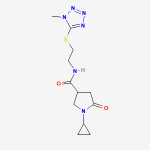 molecular formula C12H18N6O2S B5503369 1-cyclopropyl-N-{2-[(1-methyl-1H-tetrazol-5-yl)thio]ethyl}-5-oxo-3-pyrrolidinecarboxamide 