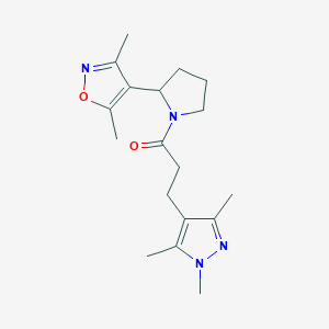 molecular formula C18H26N4O2 B5504069 3,5-dimethyl-4-{1-[3-(1,3,5-trimethyl-1H-pyrazol-4-yl)propanoyl]-2-pyrrolidinyl}isoxazole 