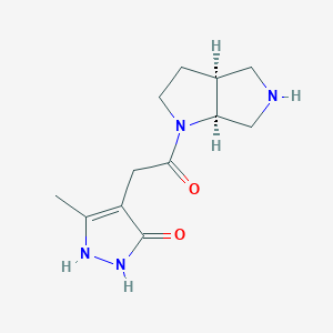 molecular formula C12H18N4O2 B5504186 4-{2-[rel-(3aS,6aS)-hexahydropyrrolo[3,4-b]pyrrol-1(2H)-yl]-2-oxoethyl}-5-methyl-1,2-dihydro-3H-pyrazol-3-one hydrochloride 