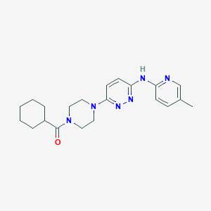 molecular formula C21H28N6O B5504232 6-[4-(cyclohexylcarbonyl)-1-piperazinyl]-N-(5-methyl-2-pyridinyl)-3-pyridazinamine 