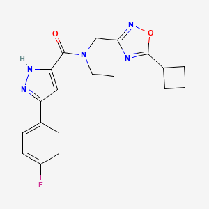 molecular formula C19H20FN5O2 B5504453 N-[(5-cyclobutyl-1,2,4-oxadiazol-3-yl)methyl]-N-ethyl-3-(4-fluorophenyl)-1H-pyrazole-5-carboxamide 