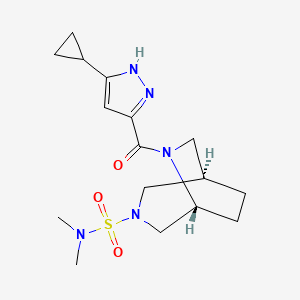 molecular formula C16H25N5O3S B5504628 (1R*,5R*)-6-[(3-环丙基-1H-吡唑-5-基)羰基]-N,N-二甲基-3,6-二氮杂双环[3.2.2]壬烷-3-磺酰胺 