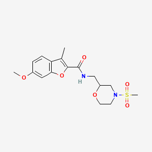 molecular formula C17H22N2O6S B5504829 6-methoxy-3-methyl-N-{[4-(methylsulfonyl)-2-morpholinyl]methyl}-1-benzofuran-2-carboxamide 