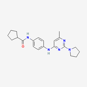 molecular formula C21H27N5O B5504864 N-(4-{[6-methyl-2-(1-pyrrolidinyl)-4-pyrimidinyl]amino}phenyl)cyclopentanecarboxamide 