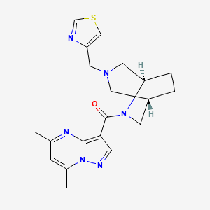 molecular formula C20H24N6OS B5504900 5,7-dimethyl-3-{[(1S*,5R*)-3-(1,3-thiazol-4-ylmethyl)-3,6-diazabicyclo[3.2.2]non-6-yl]carbonyl}pyrazolo[1,5-a]pyrimidine 