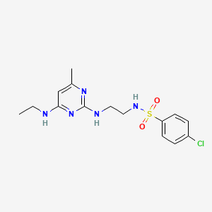 molecular formula C15H20ClN5O2S B5504940 4-chloro-N-(2-{[4-(ethylamino)-6-methyl-2-pyrimidinyl]amino}ethyl)benzenesulfonamide 