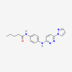 molecular formula C18H20N6O B5505336 N-(4-{[6-(1H-pyrazol-1-yl)-3-pyridazinyl]amino}phenyl)pentanamide 