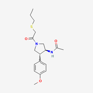molecular formula C18H26N2O3S B5505494 N-{(3S*,4R*)-4-(4-methoxyphenyl)-1-[(propylthio)acetyl]-3-pyrrolidinyl}acetamide 