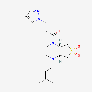 molecular formula C18H28N4O3S B5505594 (4aR*,7aS*)-1-(3-methyl-2-buten-1-yl)-4-[3-(4-methyl-1H-pyrazol-1-yl)propanoyl]octahydrothieno[3,4-b]pyrazine 6,6-dioxide 
