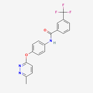 molecular formula C19H14F3N3O2 B5505775 N-{4-[(6-methyl-3-pyridazinyl)oxy]phenyl}-3-(trifluoromethyl)benzamide 