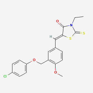 molecular formula C20H18ClNO3S2 B5505920 5-{3-[(4-chlorophenoxy)methyl]-4-methoxybenzylidene}-3-ethyl-2-thioxo-1,3-thiazolidin-4-one 