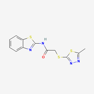 molecular formula C12H10N4OS3 B5505984 N-1,3-benzothiazol-2-yl-2-[(5-methyl-1,3,4-thiadiazol-2-yl)thio]acetamide 