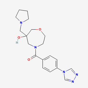molecular formula C19H25N5O3 B5505994 6-(吡咯烷-1-基甲基)-4-[4-(4H-1,2,4-三唑-4-基)苯甲酰]-1,4-恶二烷-6-醇 