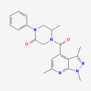molecular formula C21H23N5O2 B5506012 5-methyl-1-phenyl-4-[(1,3,6-trimethyl-1H-pyrazolo[3,4-b]pyridin-4-yl)carbonyl]-2-piperazinone 