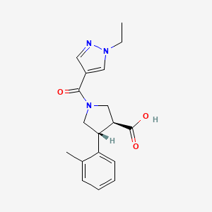 molecular formula C18H21N3O3 B5506081 (3S*,4R*)-1-[(1-ethyl-1H-pyrazol-4-yl)carbonyl]-4-(2-methylphenyl)pyrrolidine-3-carboxylic acid 