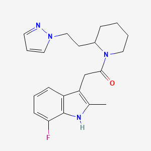 molecular formula C21H25FN4O B5506092 7-氟-2-甲基-3-(2-氧代-2-{2-[2-(1H-吡唑-1-基)乙基]-1-哌啶基}乙基)-1H-吲哚 