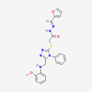 molecular formula C23H22N6O3S B5506171 N'-(2-呋喃甲亚甲基)-2-[(5-{[(2-甲氧苯基)氨基]甲基}-4-苯基-4H-1,2,4-三唑-3-基)硫代]乙酰肼 