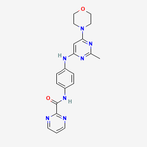 molecular formula C20H21N7O2 B5506394 N-(4-{[2-methyl-6-(4-morpholinyl)-4-pyrimidinyl]amino}phenyl)-2-pyrimidinecarboxamide 