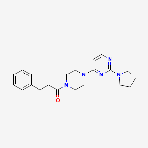 molecular formula C21H27N5O B5506442 4-[4-(3-phenylpropanoyl)-1-piperazinyl]-2-(1-pyrrolidinyl)pyrimidine 