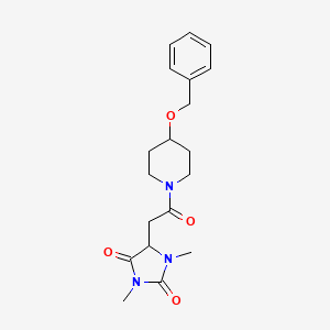 molecular formula C19H25N3O4 B5506658 5-{2-[4-(benzyloxy)-1-piperidinyl]-2-oxoethyl}-1,3-dimethyl-2,4-imidazolidinedione 