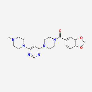 molecular formula C21H26N6O3 B5506743 4-[4-(1,3-benzodioxol-5-ylcarbonyl)-1-piperazinyl]-6-(4-methyl-1-piperazinyl)pyrimidine 