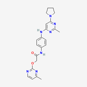 molecular formula C22H25N7O2 B5506831 2-[(4-methyl-2-pyrimidinyl)oxy]-N-(4-{[2-methyl-6-(1-pyrrolidinyl)-4-pyrimidinyl]amino}phenyl)acetamide 