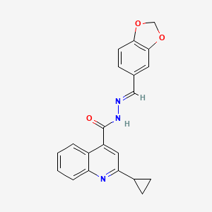 molecular formula C21H17N3O3 B5506855 N'-(1,3-苯并二氧杂环-5-亚甲基)-2-环丙基-4-喹啉甲酰肼 