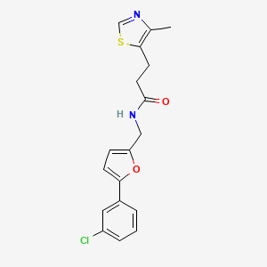 molecular formula C18H17ClN2O2S B5507234 N-{[5-(3-chlorophenyl)-2-furyl]methyl}-3-(4-methyl-1,3-thiazol-5-yl)propanamide 