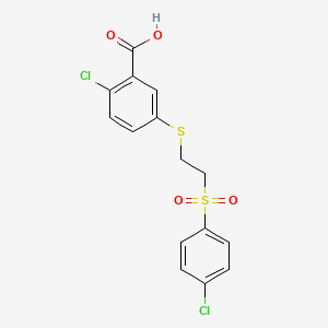 molecular formula C15H12Cl2O4S2 B5507283 2-chloro-5-({2-[(4-chlorophenyl)sulfonyl]ethyl}thio)benzoic acid 
