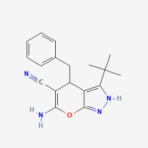 molecular formula C18H20N4O B5507385 6-amino-4-benzyl-3-tert-butyl-2,4-dihydropyrano[2,3-c]pyrazole-5-carbonitrile 