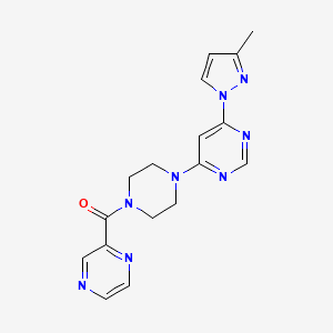 molecular formula C17H18N8O B5507410 4-(3-甲基-1H-吡唑-1-基)-6-[4-(2-吡嗪基羰基)-1-哌嗪基]嘧啶 