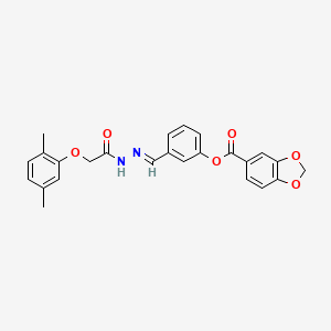 molecular formula C25H22N2O6 B5507632 3-{2-[(2,5-二甲基苯氧基)乙酰]碳酰腙}苯基1,3-苯二氧杂环-5-羧酸酯 