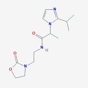 molecular formula C14H22N4O3 B5507845 2-(2-isopropyl-1H-imidazol-1-yl)-N-[2-(2-oxo-1,3-oxazolidin-3-yl)ethyl]propanamide 