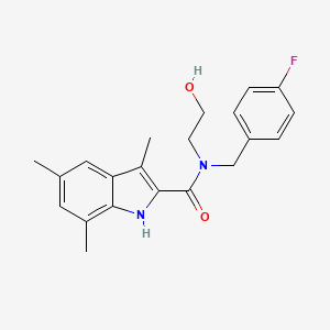 molecular formula C21H23FN2O2 B5507886 N-(4-fluorobenzyl)-N-(2-hydroxyethyl)-3,5,7-trimethyl-1H-indole-2-carboxamide 