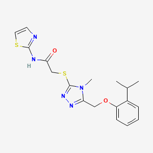 molecular formula C18H21N5O2S2 B5507965 2-({5-[(2-isopropylphenoxy)methyl]-4-methyl-4H-1,2,4-triazol-3-yl}thio)-N-1,3-thiazol-2-ylacetamide 