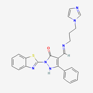 molecular formula C23H20N6OS B5508037 2-(1,3-benzothiazol-2-yl)-4-({[3-(1H-imidazol-1-yl)propyl]amino}methylene)-5-phenyl-2,4-dihydro-3H-pyrazol-3-one 