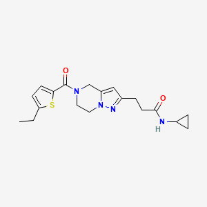 molecular formula C19H24N4O2S B5508044 N-cyclopropyl-3-{5-[(5-ethyl-2-thienyl)carbonyl]-4,5,6,7-tetrahydropyrazolo[1,5-a]pyrazin-2-yl}propanamide 