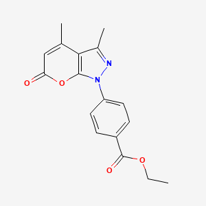 molecular formula C17H16N2O4 B5508115 ethyl 4-(3,4-dimethyl-6-oxopyrano[2,3-c]pyrazol-1(6H)-yl)benzoate 