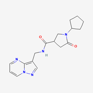 molecular formula C17H21N5O2 B5508190 1-cyclopentyl-5-oxo-N-(pyrazolo[1,5-a]pyrimidin-3-ylmethyl)-3-pyrrolidinecarboxamide 