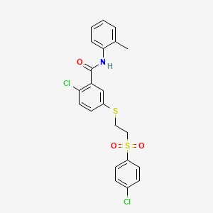 molecular formula C22H19Cl2NO3S2 B5508216 2-chloro-5-({2-[(4-chlorophenyl)sulfonyl]ethyl}thio)-N-(2-methylphenyl)benzamide 