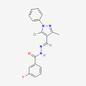 molecular formula C18H14ClFN4O B5508319 N'-[(5-chloro-3-methyl-1-phenyl-1H-pyrazol-4-yl)methylene]-3-fluorobenzohydrazide 
