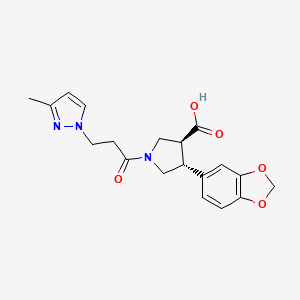 molecular formula C19H21N3O5 B5508332 (3S*,4R*)-4-(1,3-benzodioxol-5-yl)-1-[3-(3-methyl-1H-pyrazol-1-yl)propanoyl]pyrrolidine-3-carboxylic acid 