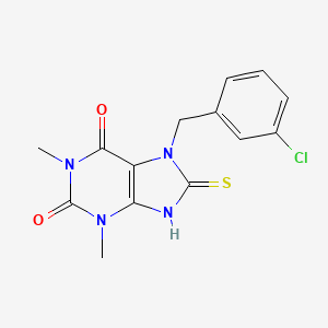 molecular formula C14H13ClN4O2S B5508637 7-(3-chlorobenzyl)-8-mercapto-1,3-dimethyl-3,7-dihydro-1H-purine-2,6-dione 