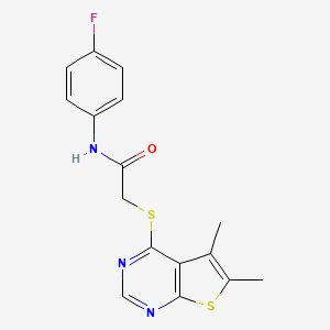 molecular formula C16H14FN3OS2 B5508739 2-[(5,6-二甲基噻吩并[2,3-d]嘧啶-4-基)硫]-N-(4-氟苯基)乙酰胺 