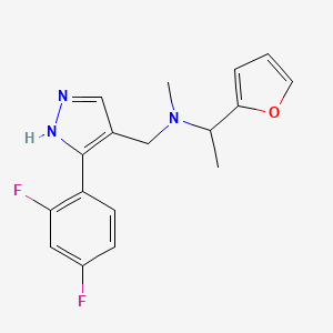 molecular formula C17H17F2N3O B5508785 N-{[3-(2,4-difluorophenyl)-1H-pyrazol-4-yl]methyl}-1-(2-furyl)-N-methylethanamine 
