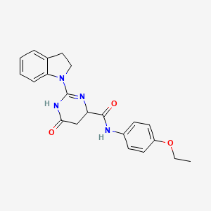 molecular formula C21H22N4O3 B5508915 2-(2,3-dihydro-1H-indol-1-yl)-N-(4-ethoxyphenyl)-6-oxo-3,4,5,6-tetrahydro-4-pyrimidinecarboxamide 