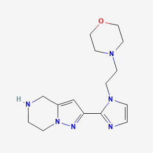 molecular formula C15H22N6O B5508920 2-{1-[2-(4-morpholinyl)ethyl]-1H-imidazol-2-yl}-4,5,6,7-tetrahydropyrazolo[1,5-a]pyrazine dihydrochloride 