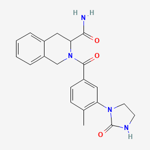 molecular formula C21H22N4O3 B5509323 2-[4-methyl-3-(2-oxo-1-imidazolidinyl)benzoyl]-1,2,3,4-tetrahydro-3-isoquinolinecarboxamide 
