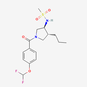molecular formula C16H22F2N2O4S B5509408 N-{(3S*,4R*)-1-[4-(二氟甲氧基)苯甲酰基]-4-丙基-3-吡咯烷基}甲磺酰胺 