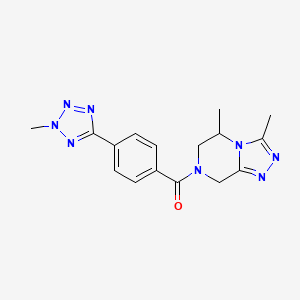 molecular formula C16H18N8O B5509594 3,5-二甲基-7-[4-(2-甲基-2H-四唑-5-基)苯甲酰]-5,6,7,8-四氢[1,2,4]三唑并[4,3-a]吡嗪 